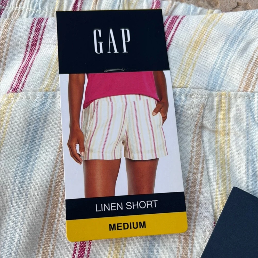 NWT GAP High Waist M Shorts in Linen/Rayon blend Cream w/ Stripes. Summer cool! - Picture 10 of 15